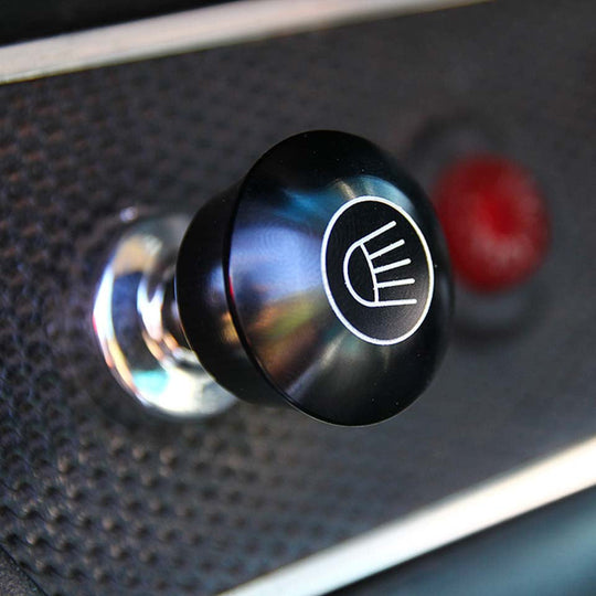 Rennline Billet Dash Knobs – Armaturenbrett-Knöpfe (Auswahl) – schwarz eloxiert & graviert – Porsche 911/912/914 (1965–1989)
