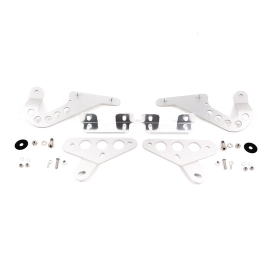 Rennline verstellbare Front-Haubenscharniere – Porsche 911/912/930 (1965–1989) – Billet Aluminium, klar eloxiert, inkl. Hardware (Satz)