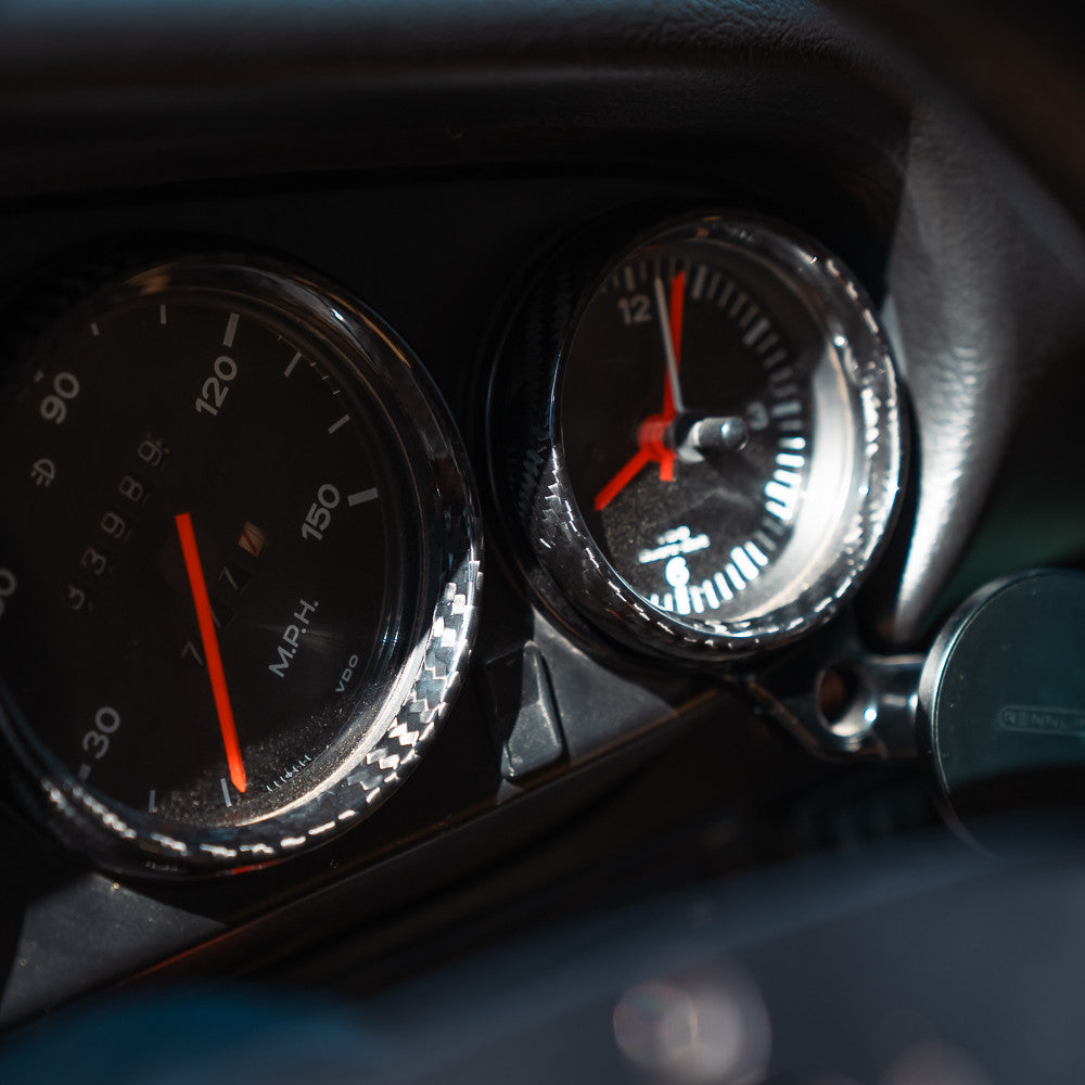 Rennline Instrumentenringe / Gauge Bezels – CNC-gefräst aus Billet-Aluminium oder handgelegter Carbonfaser – Porsche 911/912/930/964/993 (1965–1998)