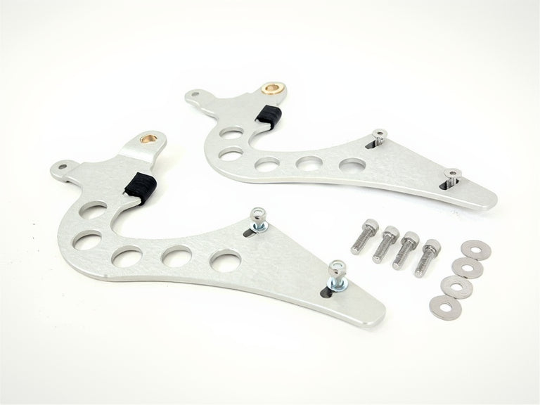 Rennline verstellbare Heckdeckel-Scharniere – Porsche 911/912/930 mit 65–89 Deckel (1965–1989) – 2-teiliges Billet-Aluminium, klar eloxiert (Satz)
