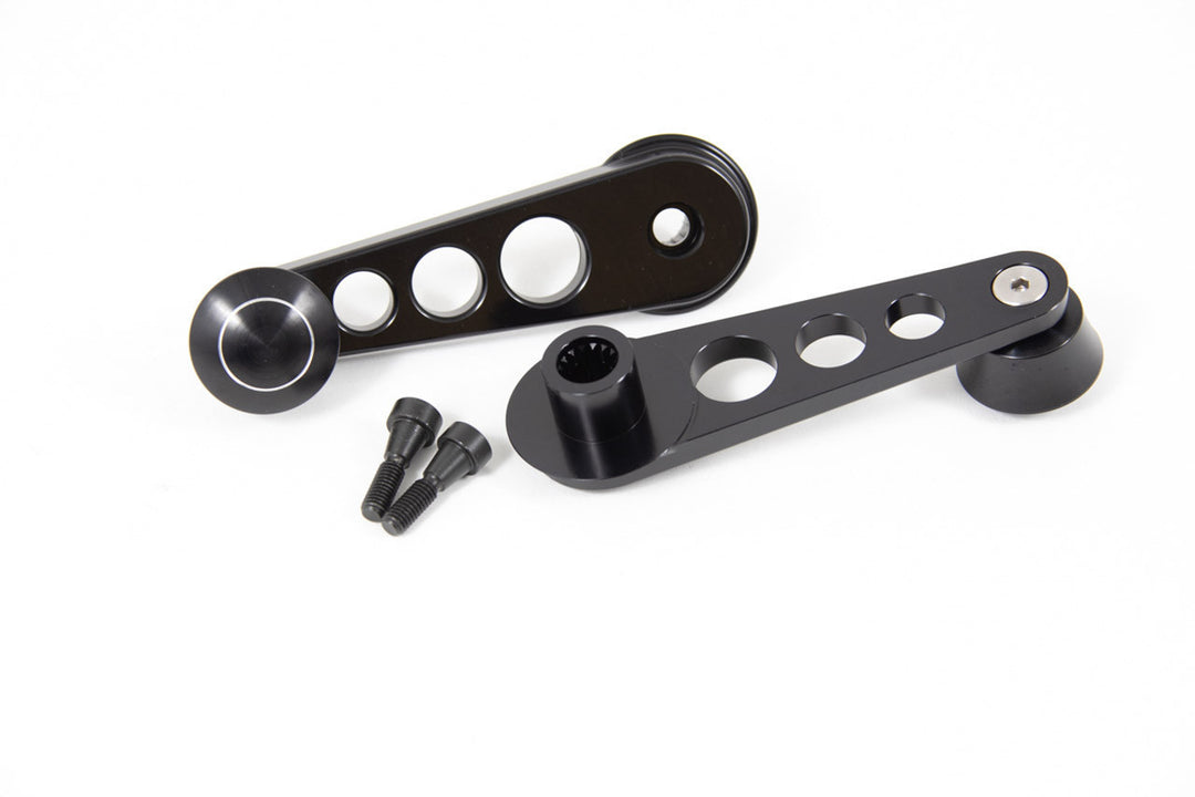 Rennline Billet-Aluminium Fensterkurbeln – Paar – Porsche 911/912/930/914 (1965–1989) mit manuellen Fensterhebern – klar oder schwarz eloxiert