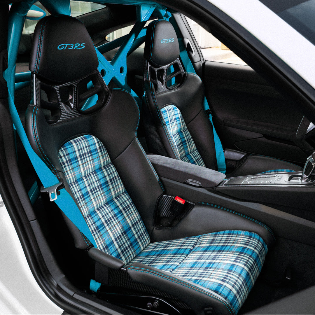 Bezüge Sitz Inlays Madras blau für Porsche Schalensitze 918, 991, 992, 981, GT3, GT4